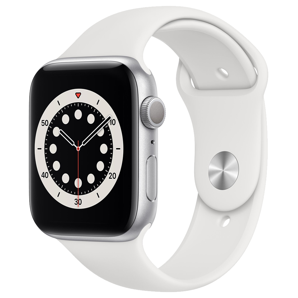 Apple-Watch-Series-6-44mm-Zilver-Aluminium-Wit-Sportband