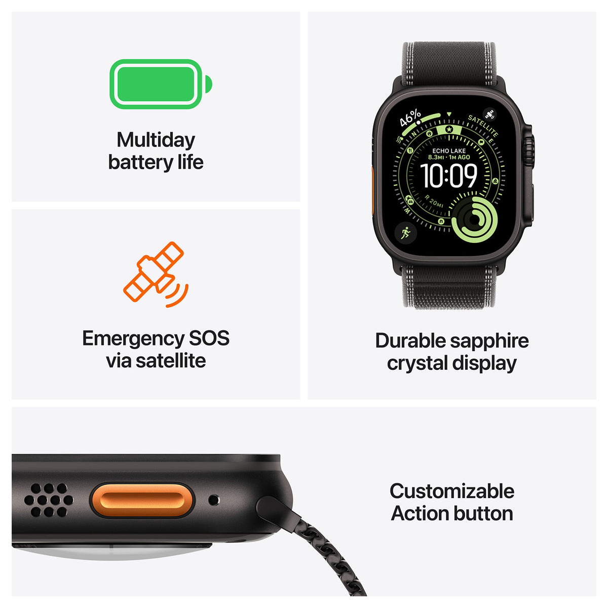 Apple Watch Ultra 3 5G Naturel - Ocean band Zwart